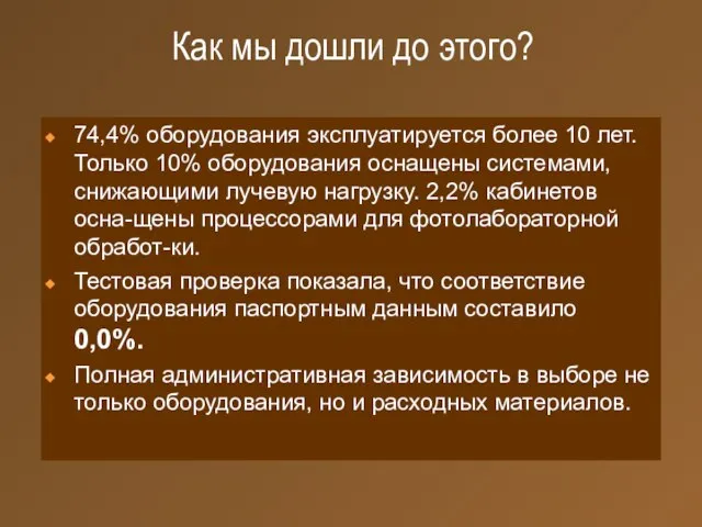 Как мы дошли до этого? 74,4% оборудования эксплуатируется более 10 лет.