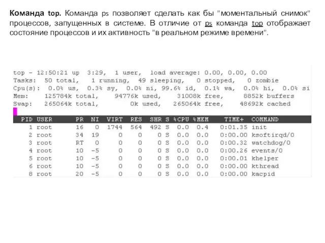 Команда top. Команда ps позволяет сделать как бы "моментальный снимок" процессов,