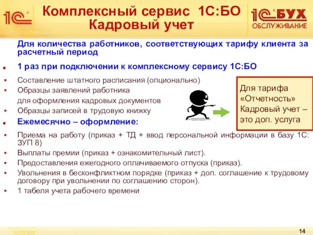 Комплексный сервис 1С:БО Кадровый учет Для количества работников, соответствующих тарифу клиента