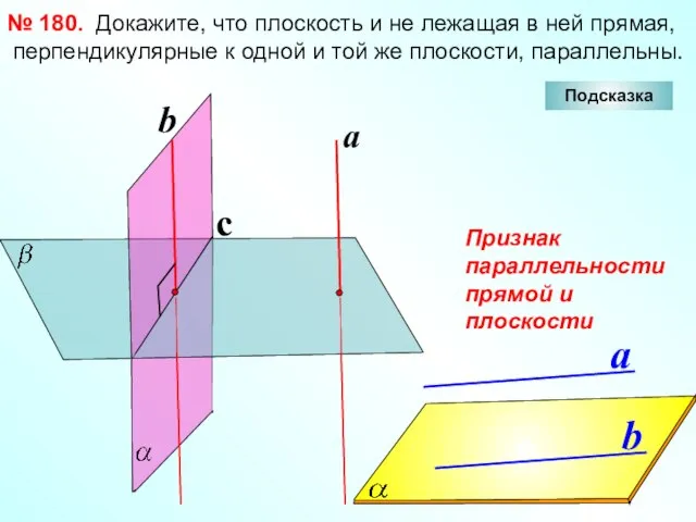 Докажите, что плоскость и не лежащая в ней прямая, перпендикулярные к