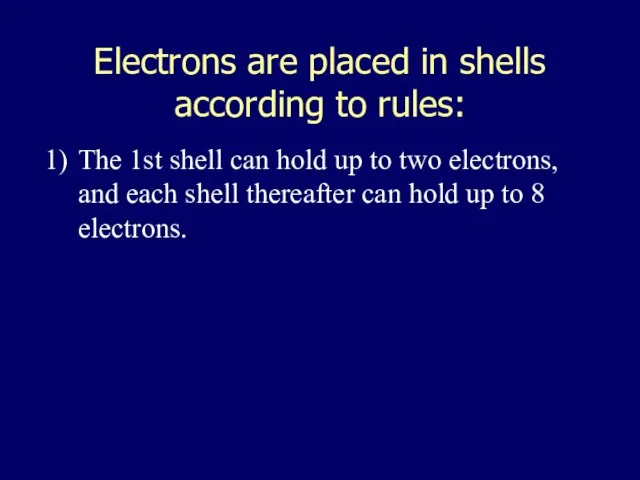 Electrons are placed in shells according to rules: The 1st shell