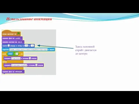 Использование анимации Здесь основной спрайт двигается до центра