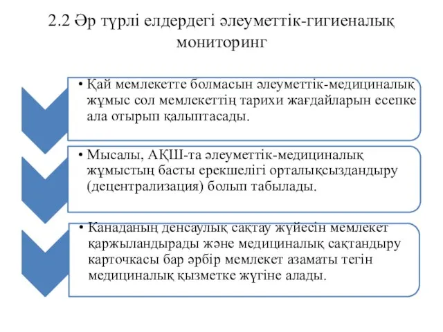 2.2 Әр түрлі елдердегі әлеуметтік-гигиеналық мониторинг