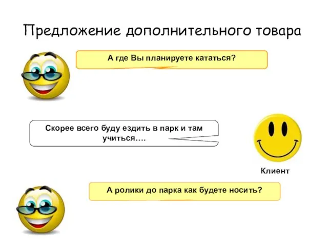 Предложение дополнительного товара А где Вы планируете кататься? А ролики до