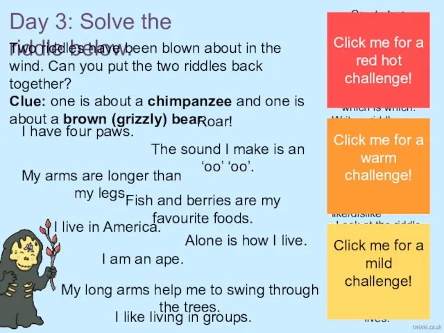 Look at the riddle about the brown bear. Give each line