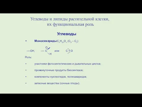 Углеводы Моносахариды CnH2nOn (C3 – C7) O OH, C или C