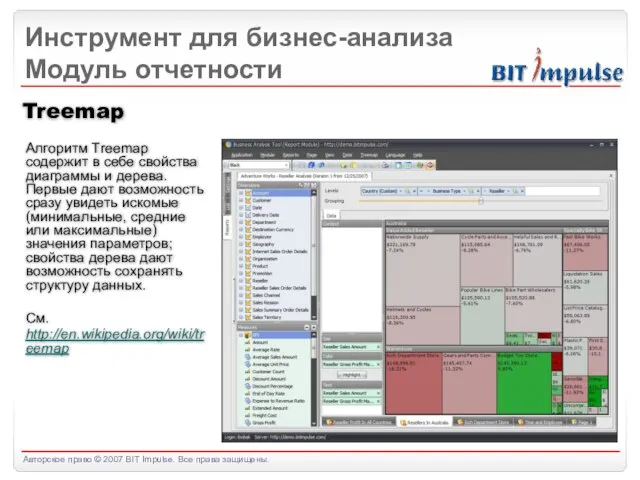 Инструмент для бизнес-анализа Модуль отчетности Treemap Алгоритм Treemap содержит в себе