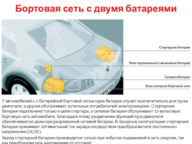 Бортовая сеть с двумя батареями У автомобилей с 2-батарейной бортовой сетью