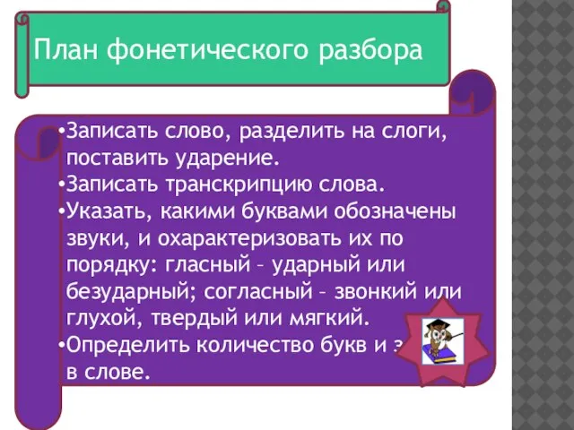 Записать слово, разделить на слоги, поставить ударение. Записать транскрипцию слова. Указать,