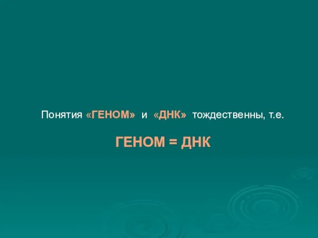 Понятия «ГЕНОМ» и «ДНК» тождественны, т.е. ГЕНОМ = ДНК