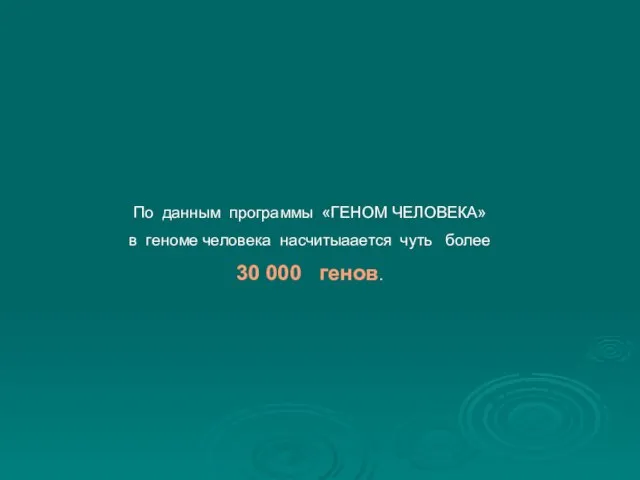 По данным программы «ГЕНОМ ЧЕЛОВЕКА» в геноме человека насчитыаается чуть более 30 000 генов.