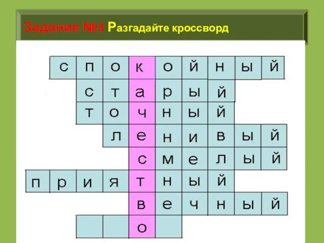 Задание №3 Разгадайте кроссворд