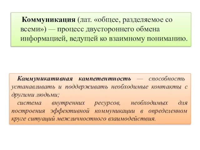 Коммуникация (лат. «общее, разделяемое со всеми») — процесс двустороннего обмена информацией,