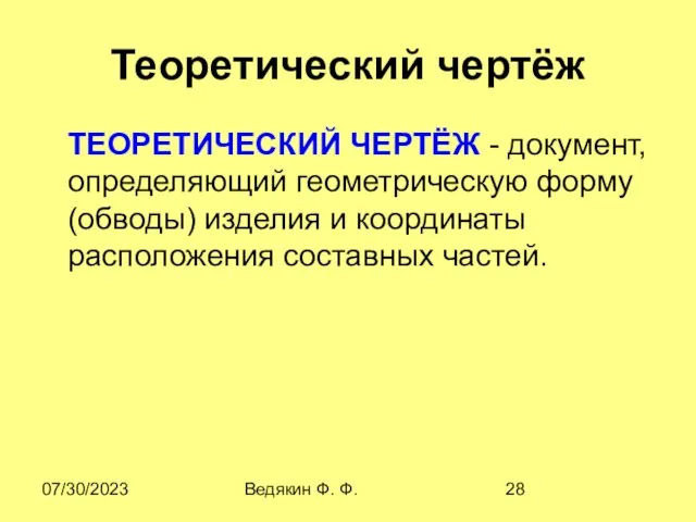 07/30/2023 Ведякин Ф. Ф. Теоретический чертёж ТЕОPЕТИЧЕСКИЙ ЧЕPТЁЖ - документ, определяющий