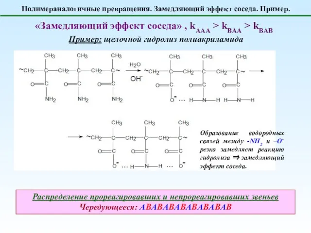 Полимераналогичные превращения. Замедляющий эффект соседа. Пример. «Замедляющий эффект соседа» , kAAA
