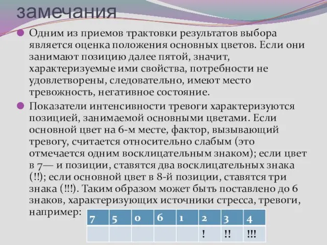 замечания Одним из приемов трактовки результатов выбора является оценка положения основных