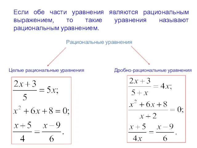 Если обе части уравнения являются рациональным выражением, то такие уравнения называют