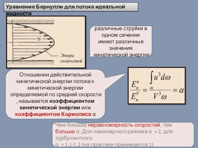 Уравнение Бернулли для потока идеальной жидкости различные струйки в одном сечении