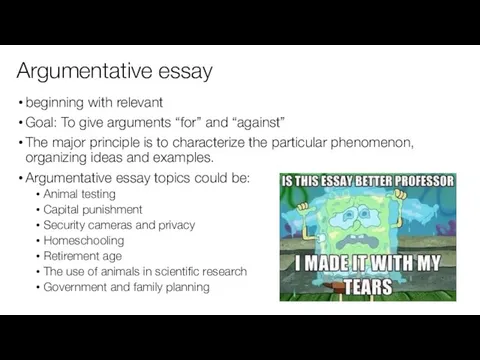 Argumentative essay beginning with relevant Goal: To give arguments “for” and