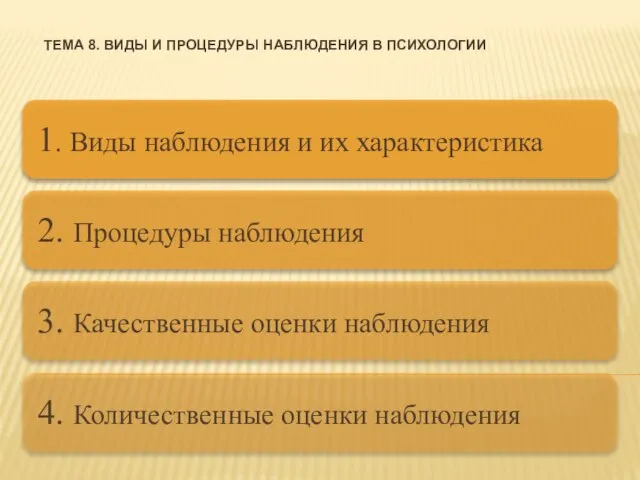 ТЕМА 8. ВИДЫ И ПРОЦЕДУРЫ НАБЛЮДЕНИЯ В ПСИХОЛОГИИ