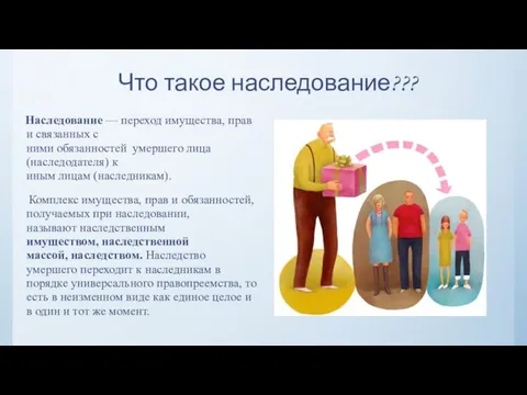 Что такое наследование??? Наследование — переход имущества, прав и связанных с