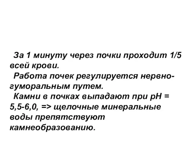 За 1 минуту через почки проходит 1/5 всей крови. Работа почек