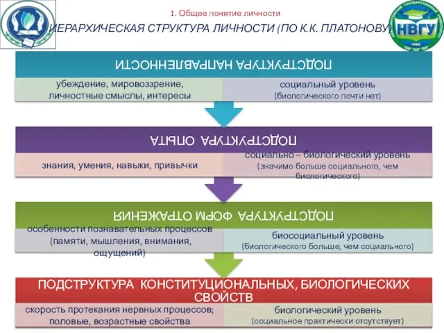 1. Общее понятие личности ИЕРАРХИЧЕСКАЯ СТРУКТУРА ЛИЧНОСТИ (ПО К.К. ПЛАТОНОВУ)