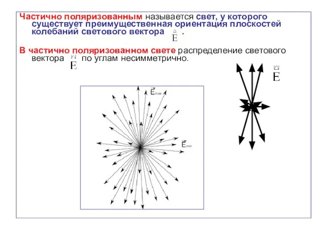 Частично поляризованным называется свет, у которого существует преимущественная ориентация плоскостей колебаний