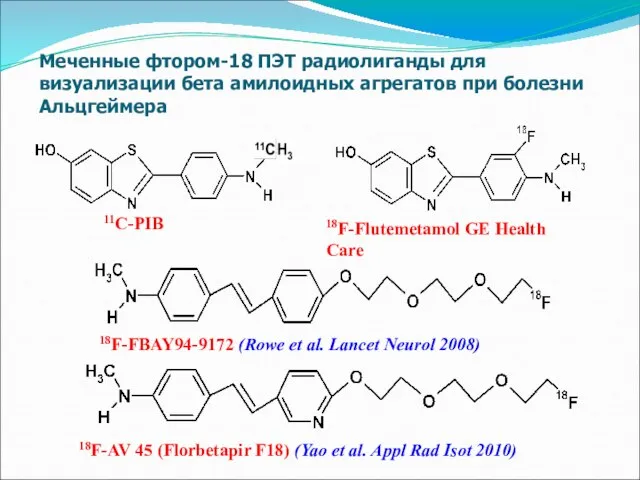 Меченные фтором-18 ПЭТ радиолиганды для визуализации бета амилоидных aгрегaтoв при болезни