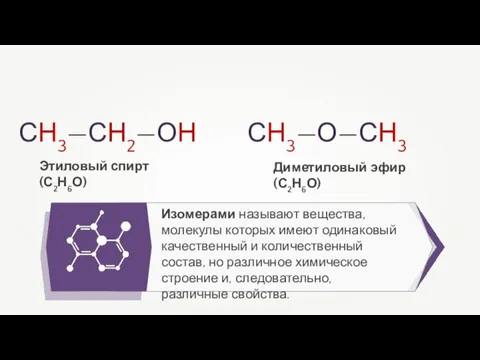 Изомерами называют вещества, молекулы которых имеют одинаковый качественный и количественный состав,