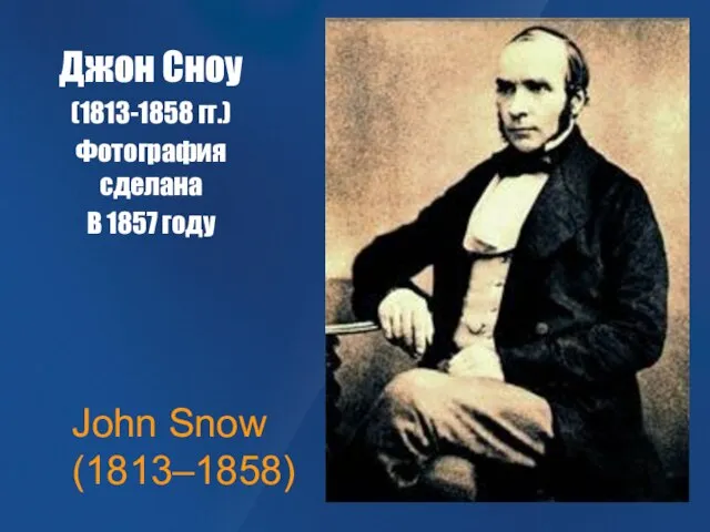Джон Сноу (1813-1858 гг.) Фотография сделана В 1857 году John Snow (1813–1858)