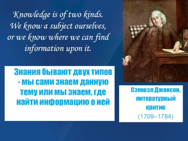 Знания бывают двух типов - мы сами знаем данную тему или