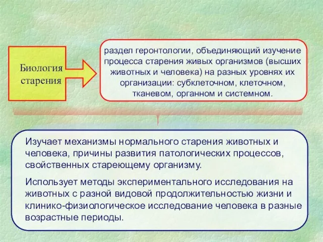 Биология старения раздел геронтологии, объединяющий изучение процесса старения живых организмов (высших