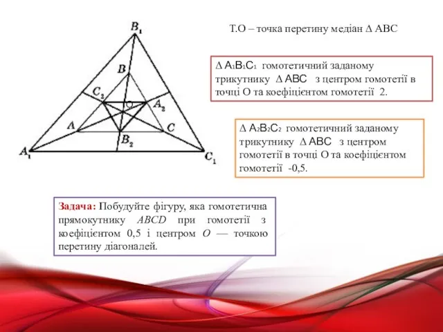 Задача: Побудуйте фігуру, яка гомотетична прямокутнику ABCD при гомотетії з коефіцієнтом