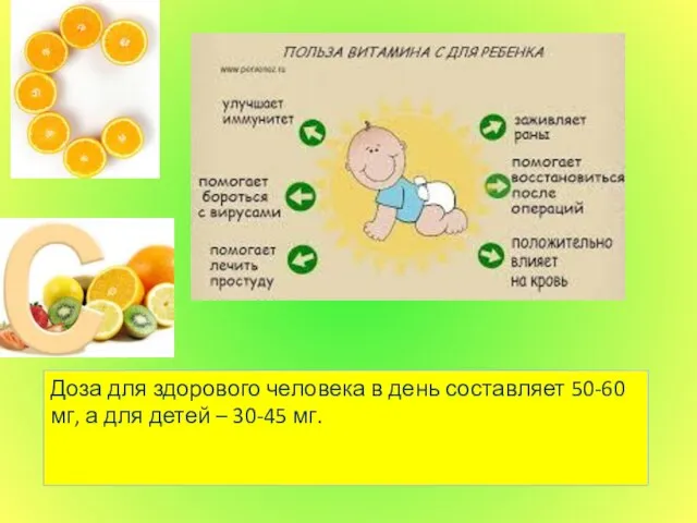 Доза для здорового человека в день составляет 50-60 мг, а для детей – 30-45 мг.