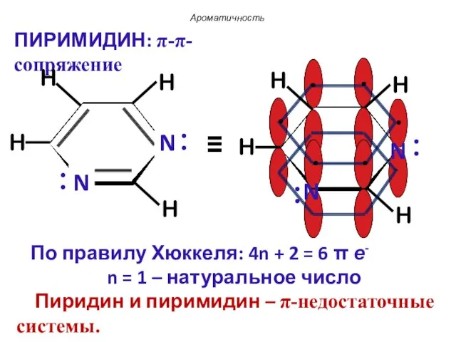 По правилу Хюккеля: 4n + 2 = 6 π е- n