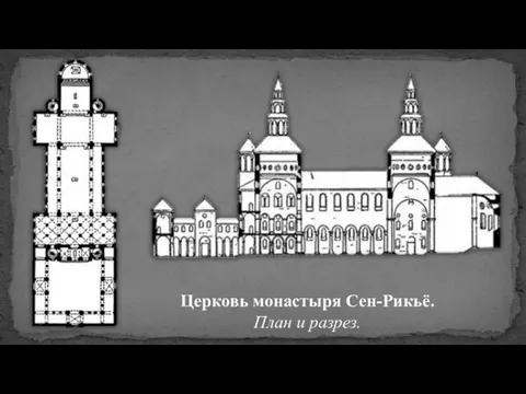 Церковь монастыря Сен-Рикьё. План и разрез.