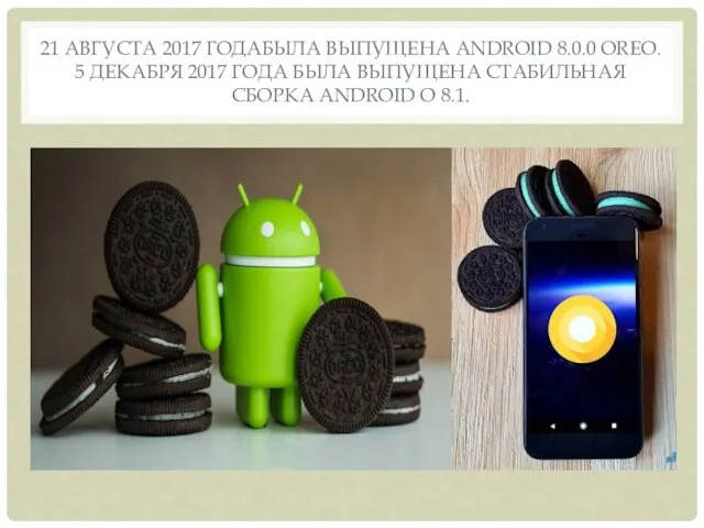 21 АВГУСТА 2017 ГОДАБЫЛА ВЫПУЩЕНА ANDROID 8.0.0 OREO. 5 ДЕКАБРЯ 2017