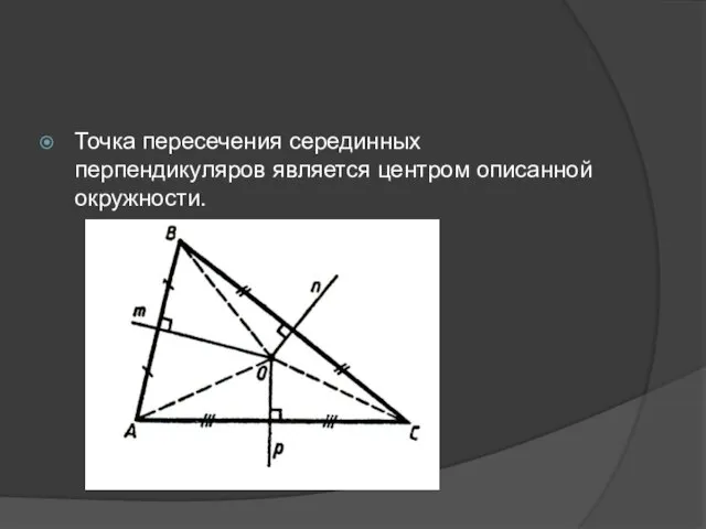 Точка пересечения серединных перпендикуляров является центром описанной окружности.