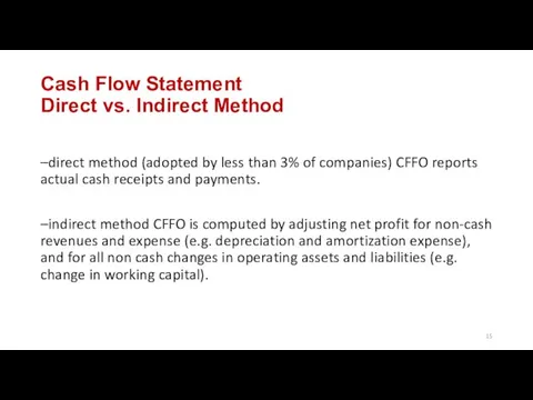 Cash Flow Statement Direct vs. Indirect Method –direct method (adopted by