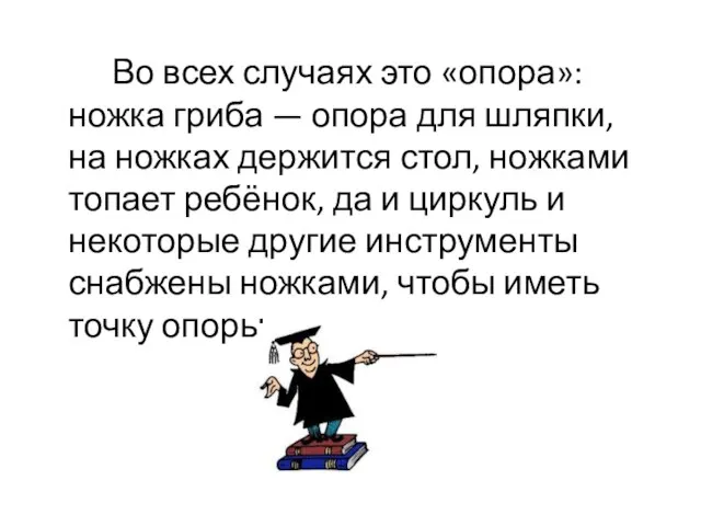 Во всех случаях это «опора»: ножка гриба — опора для шляпки,