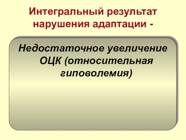 Интегральный результат нарушения адаптации - Недостаточное увеличение ОЦК (относительная гиповолемия)