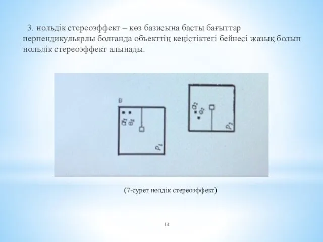 3. нольдік стереоэффект – көз базисына басты бағыттар перпендикульярлы болғанда объекттің