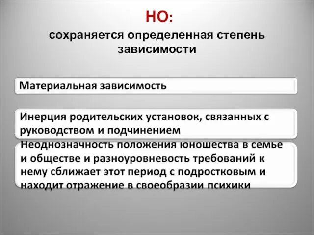 НО: сохраняется определенная степень зависимости