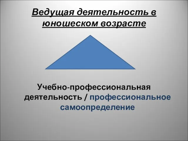 Ведущая деятельность в юношеском возрасте Учебно-профессиональная деятельность / профессиональное самоопределение