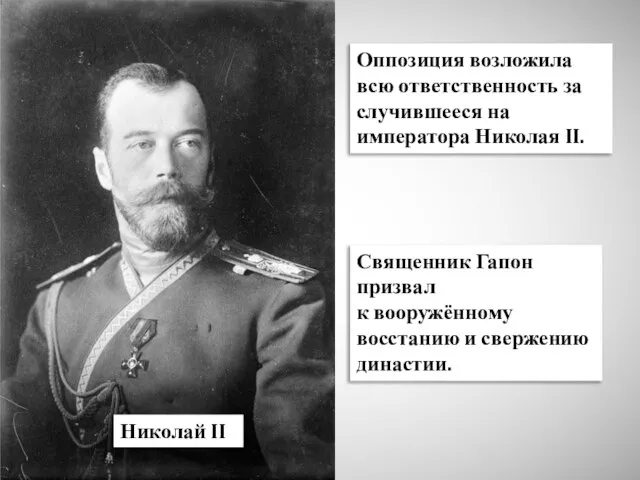 Николай II Оппозиция возложила всю ответственность за случившееся на императора Николая
