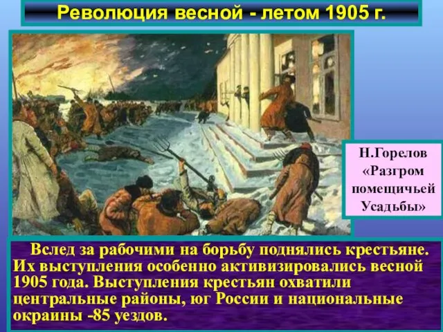 Вслед за рабочими на борьбу поднялись крестьяне. Их выступления особенно активизировались