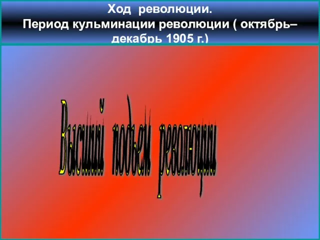 Ход революции. Период кульминации революции ( октябрь–декабрь 1905 г.) Высший подьем революции