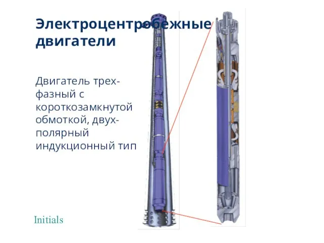 Initials Двигатель трех-фазный с короткозамкнутой обмоткой, двух-полярный индукционный тип. Электроцентробежные двигатели