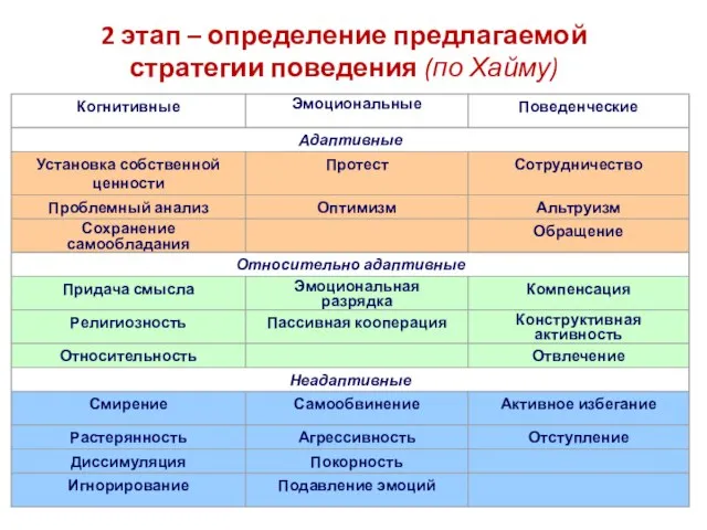 2 этап – определение предлагаемой стратегии поведения (по Хайму)